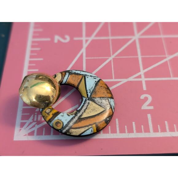 Vintage 70s Groovy Mod Gold Tone Doorknocker Post Earrings - Picture 4 of 5